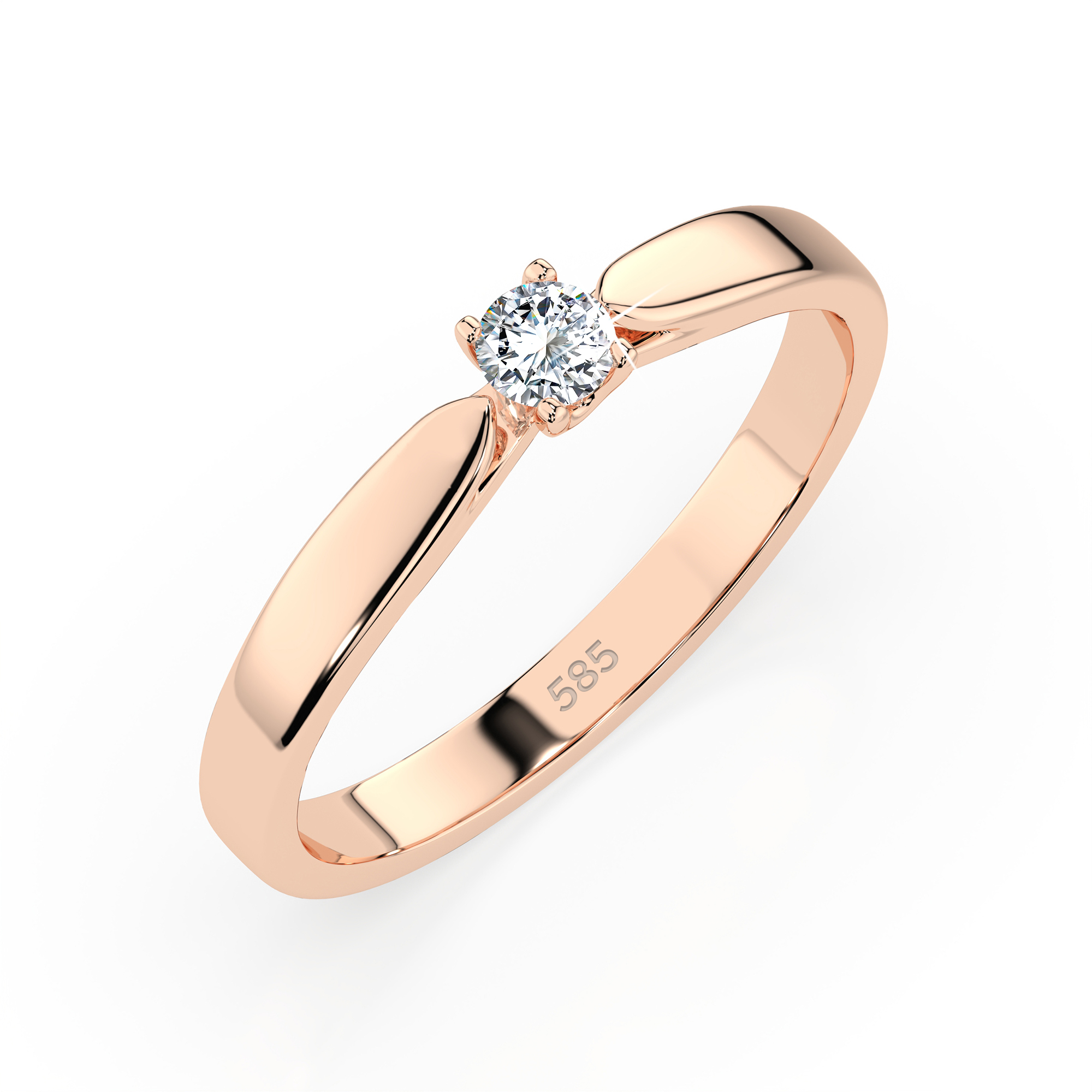0,08 Karat Diamant Verlobungsring mit 1 Diamanten, Rotgold 585 / 14K, Weite 47 mm, Gewicht ca. 1.9 g.