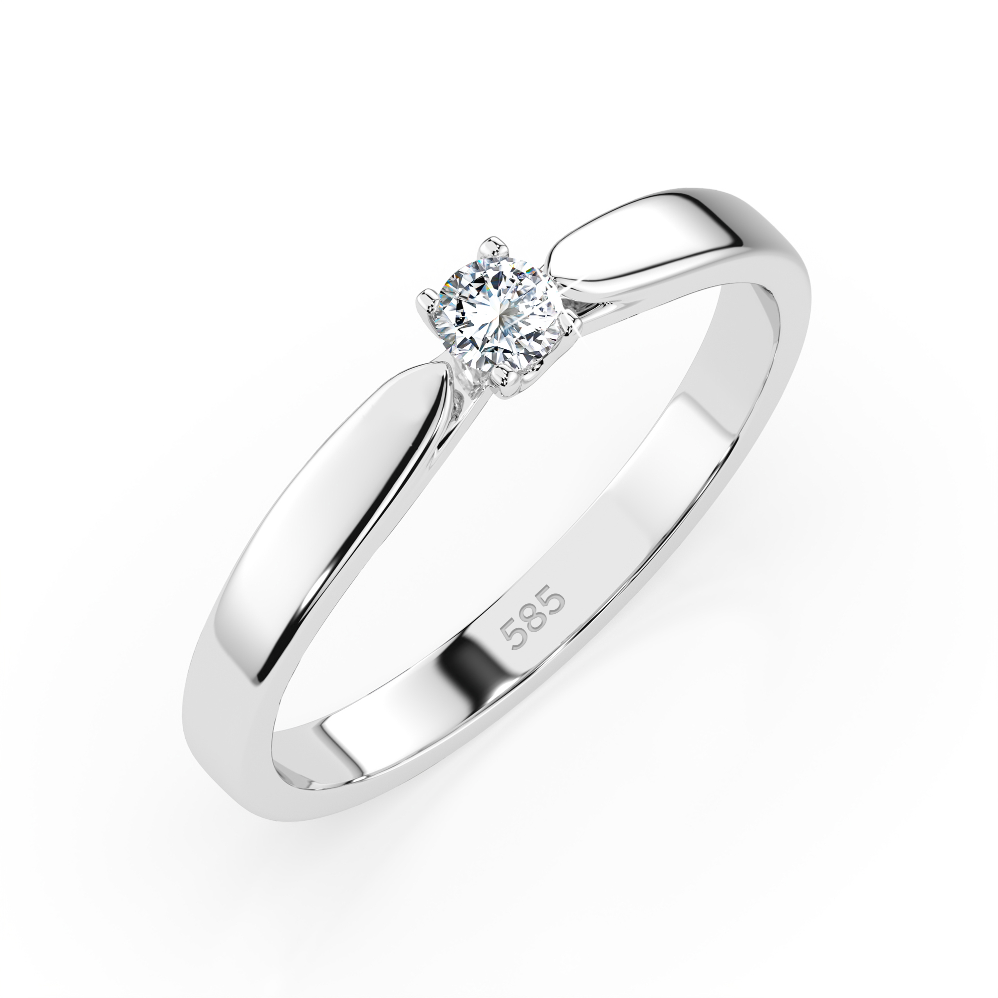0,08 Karat Diamant Verlobungsring mit 1 Diamanten, Weißgold 585 / 14K, Weite 56 mm, Gewicht ca. 1.9 g.