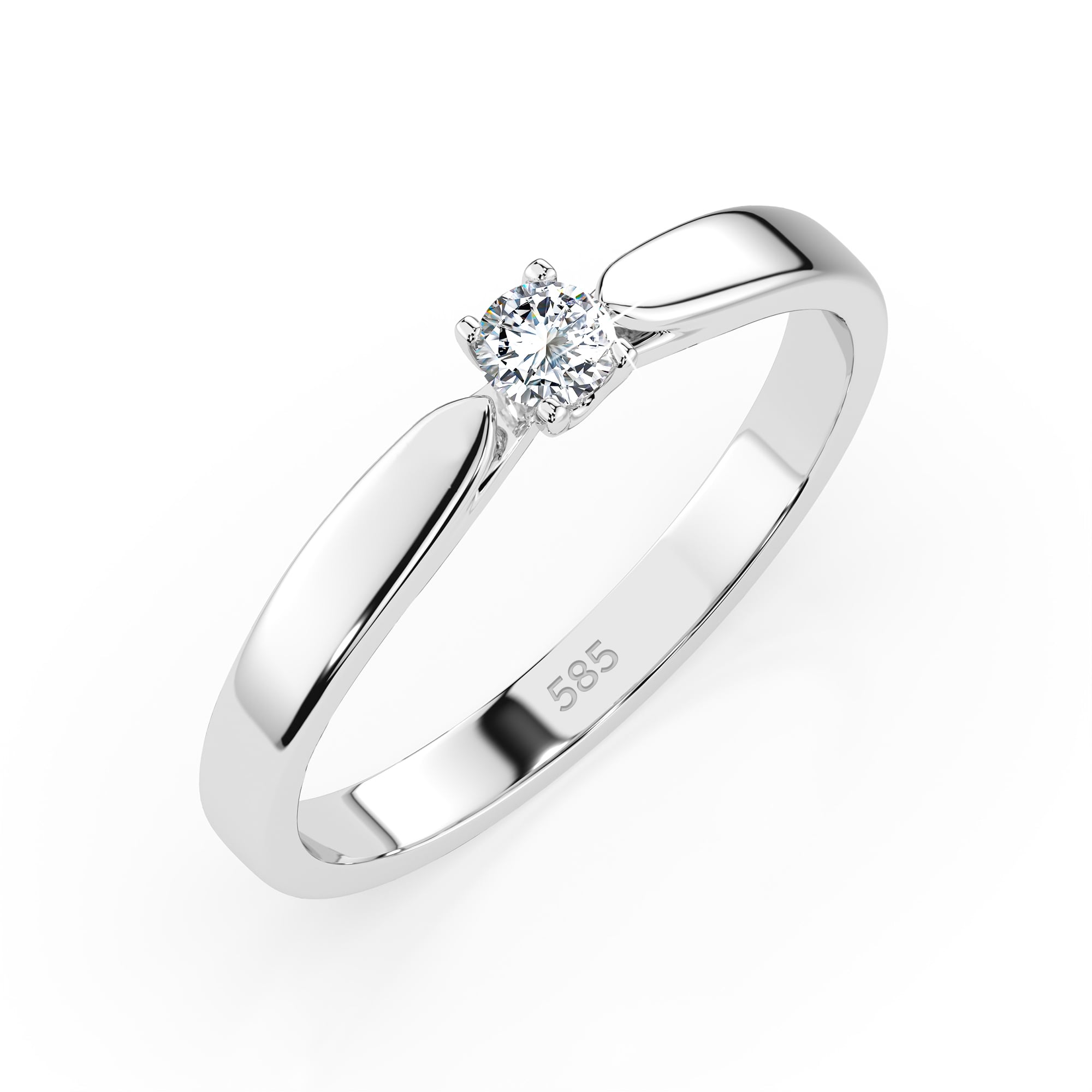 0,08 Karat Diamant Verlobungsring mit 1 Diamanten, Weißgold 585 / 14K, Weite 70 mm, Gewicht ca. 1.9 g.