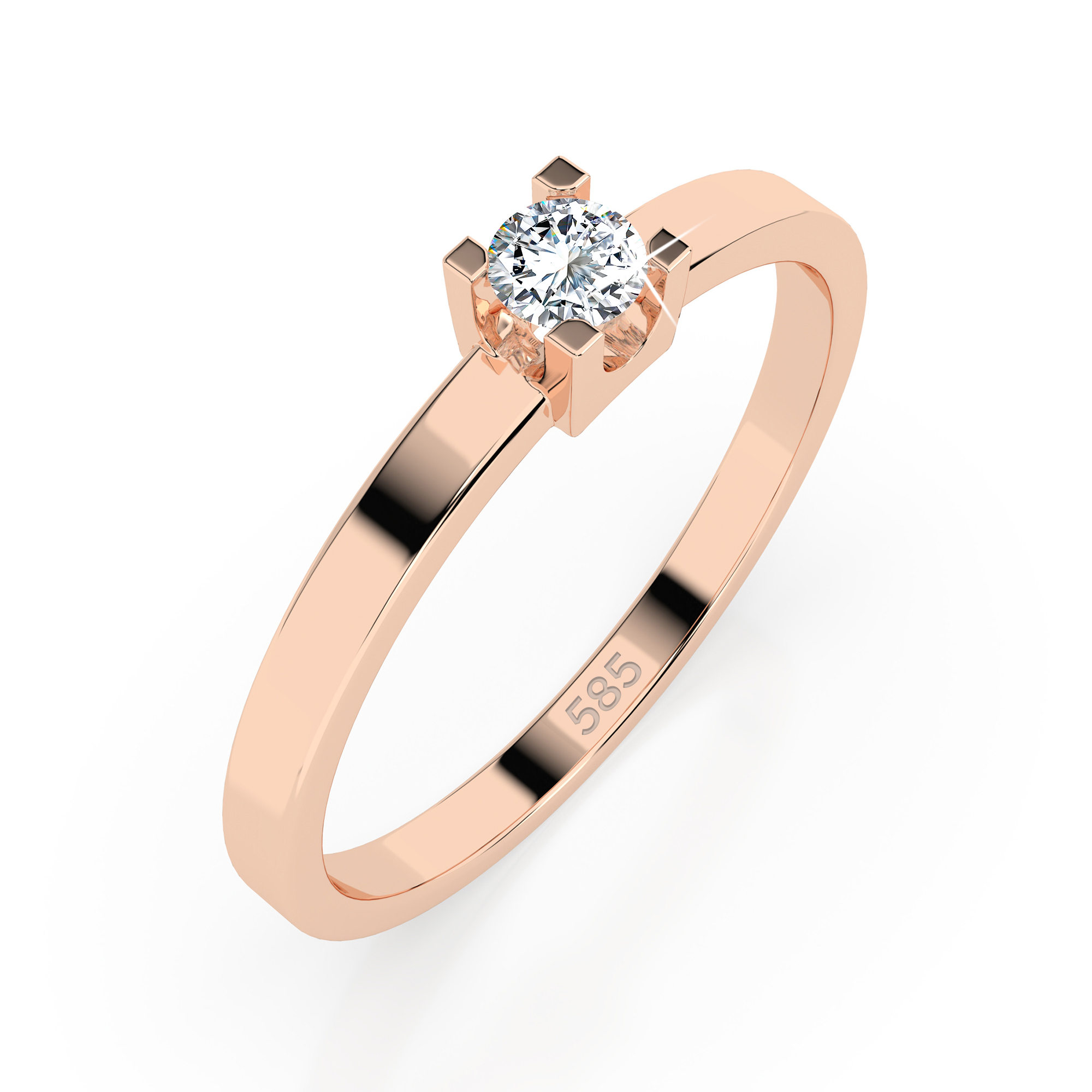 0,10 Karat Diamant Verlobungsring mit 1 Diamanten, Rotgold 585 / 14K, Weite 47 mm, Gewicht ca. 1.5 g.