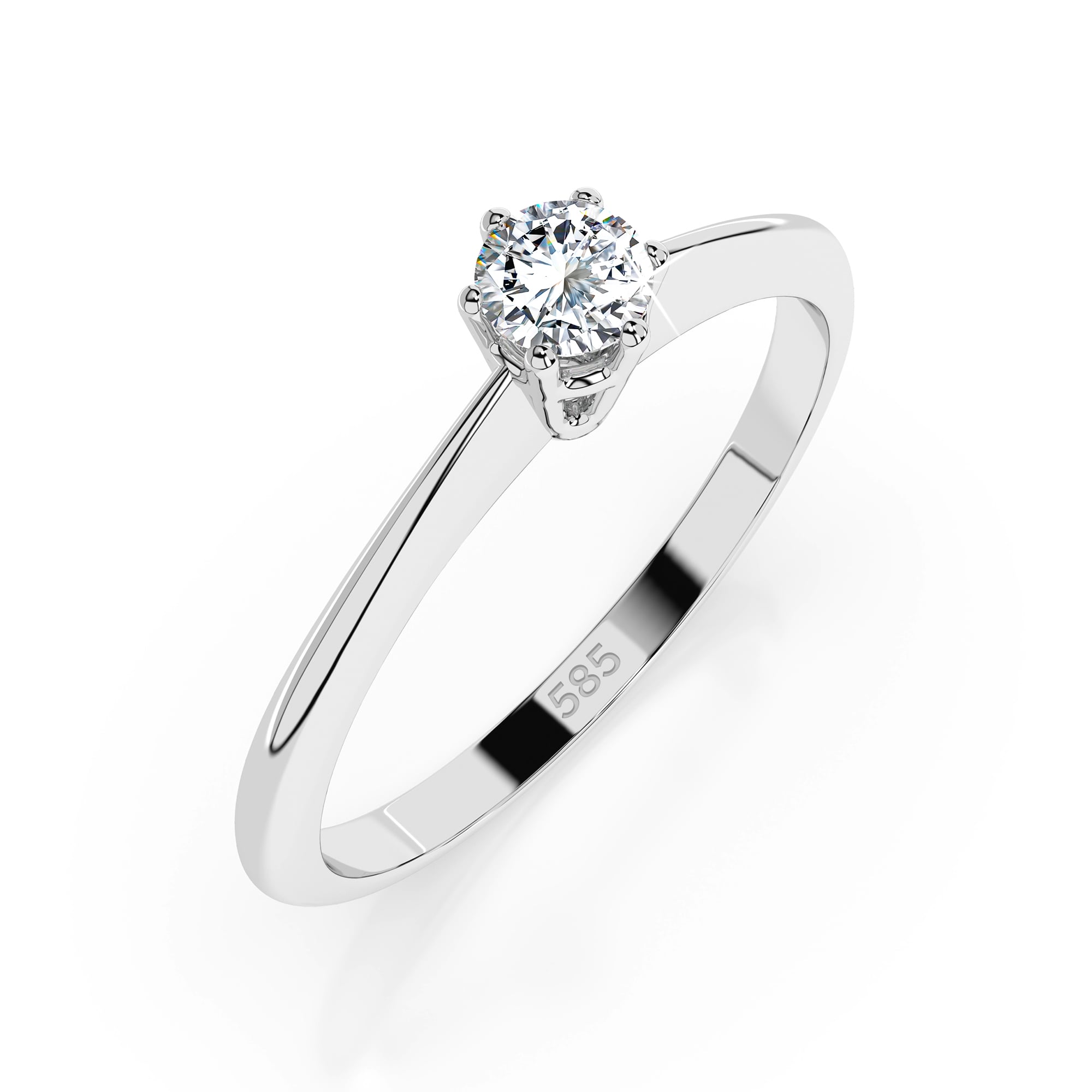0,10 Karat Diamant Verlobungsring mit 1 Diamanten, Weißgold 585 / 14K, Weite 69 mm, Gewicht ca. 1.25 g.