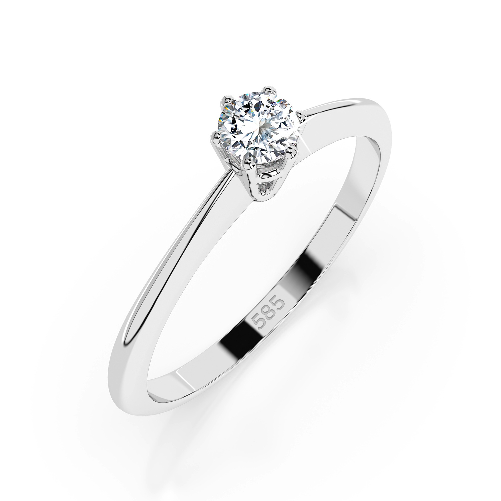 0,10 Karat Diamant Verlobungsring mit 1 Diamanten, Weißgold 585 / 14K, Weite 70 mm, Gewicht ca. 1.25 g.
