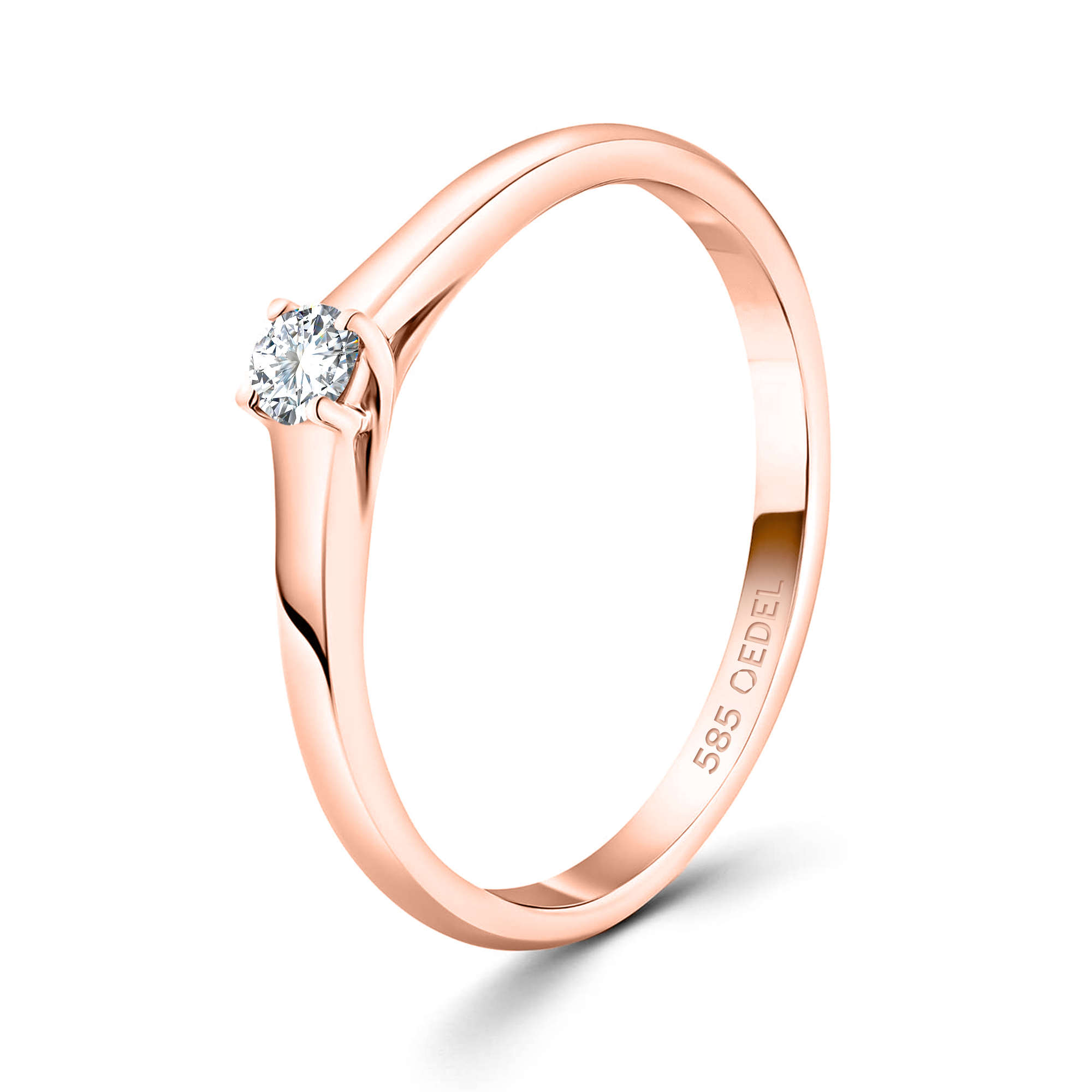 0,10 Karat Diamant Verlobungsring, Rotgold 585 / 14K, Breite 2 mm, Weite 50 mm, Gewicht ca. 2.2 g.