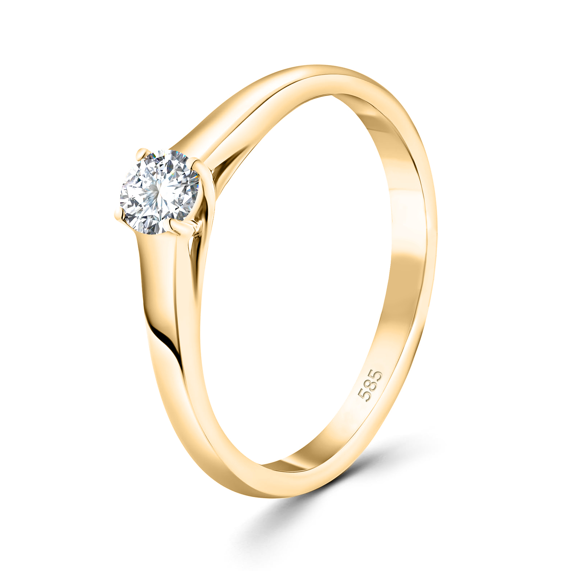 0,20 Karat Diamant Verlobungsring, Gelbgold 585 / 14K, Breite 2,3 mm, Weite 54 mm, Gewicht ca. 2.5 g.