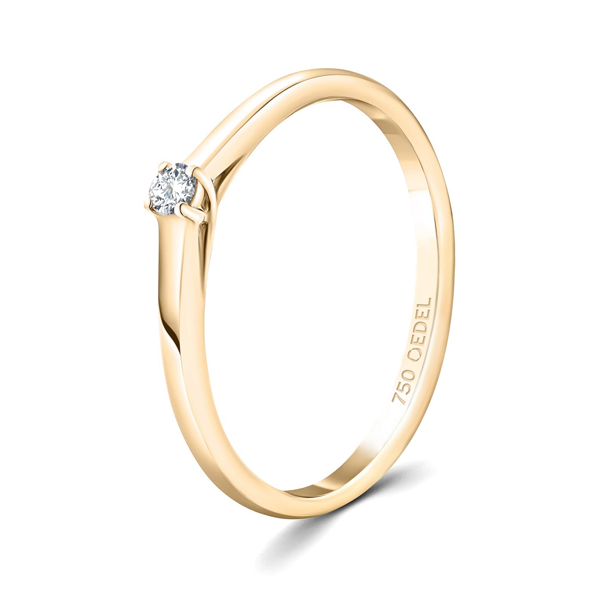0,05 Karat Diamant Verlobungsring, Gelbgold 750 / 18K, Weite 56 mm, Gewicht ca. 1.86 g.