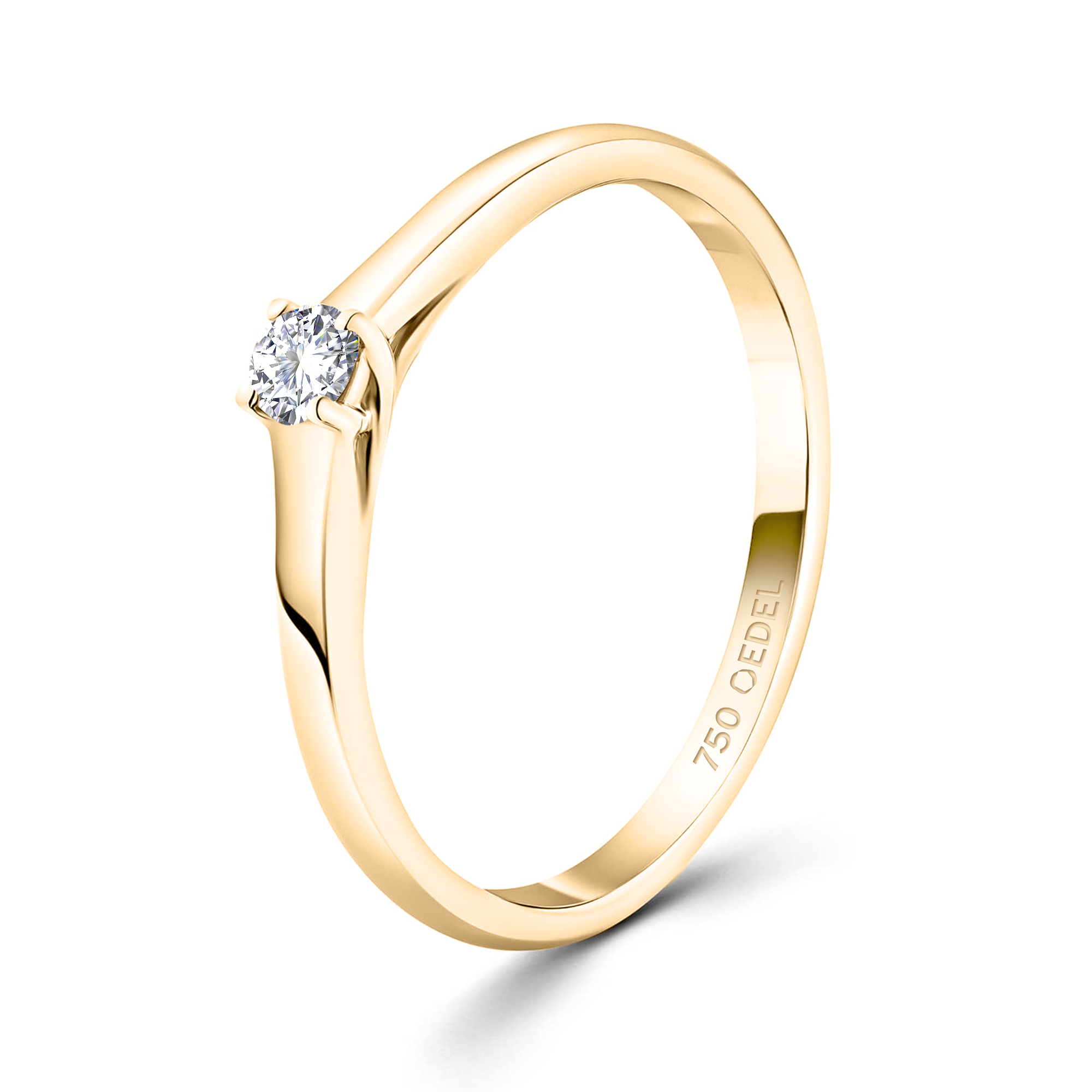 0,10 Karat Diamant Verlobungsring, Gelbgold 750 / 18K, Breite 2 mm, Weite 51 mm, Gewicht ca. 2.03 g.