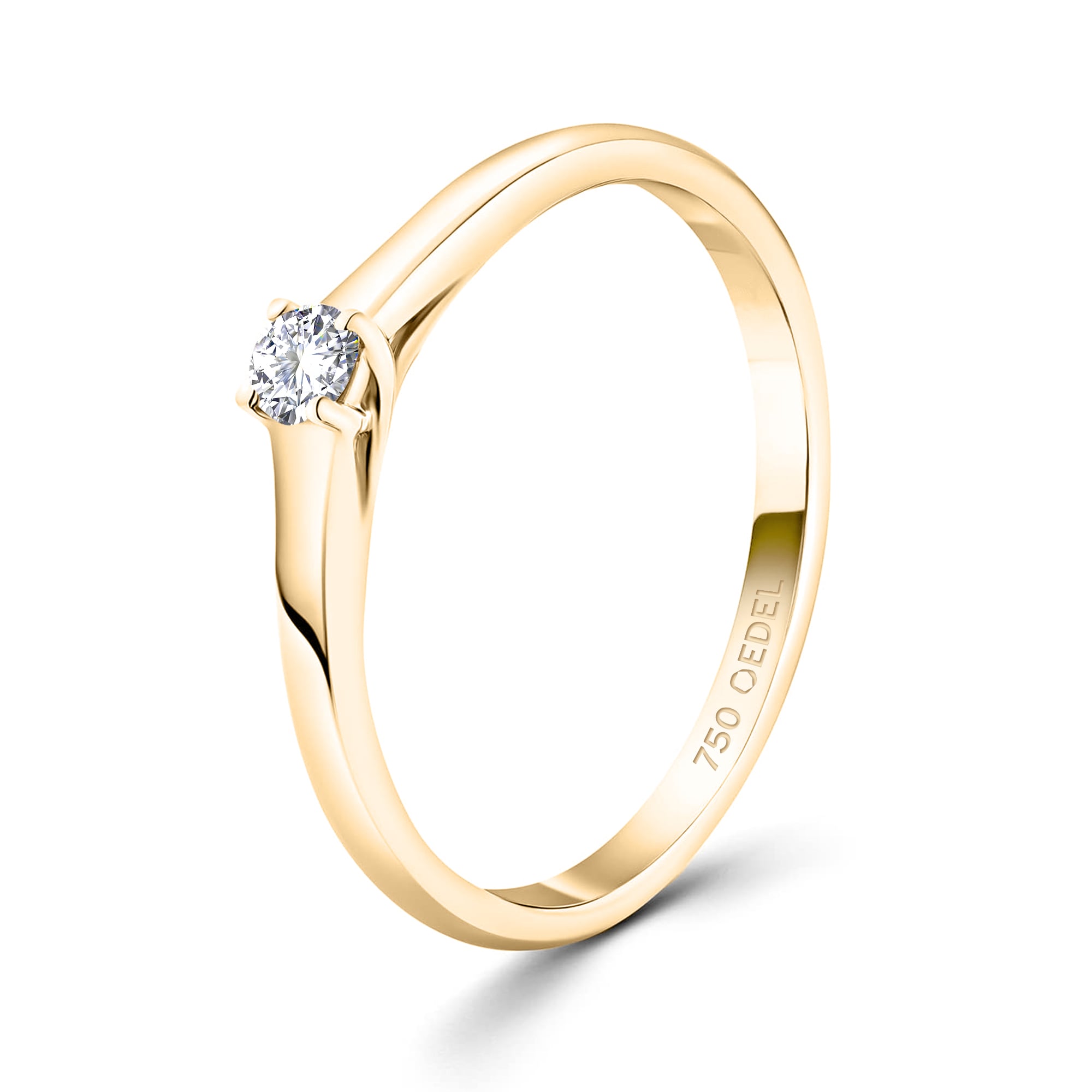 0,10 Karat Diamant Verlobungsring, Gelbgold 750 / 18K, Breite 2 mm, Weite 49 mm, Gewicht ca. 2.03 g.