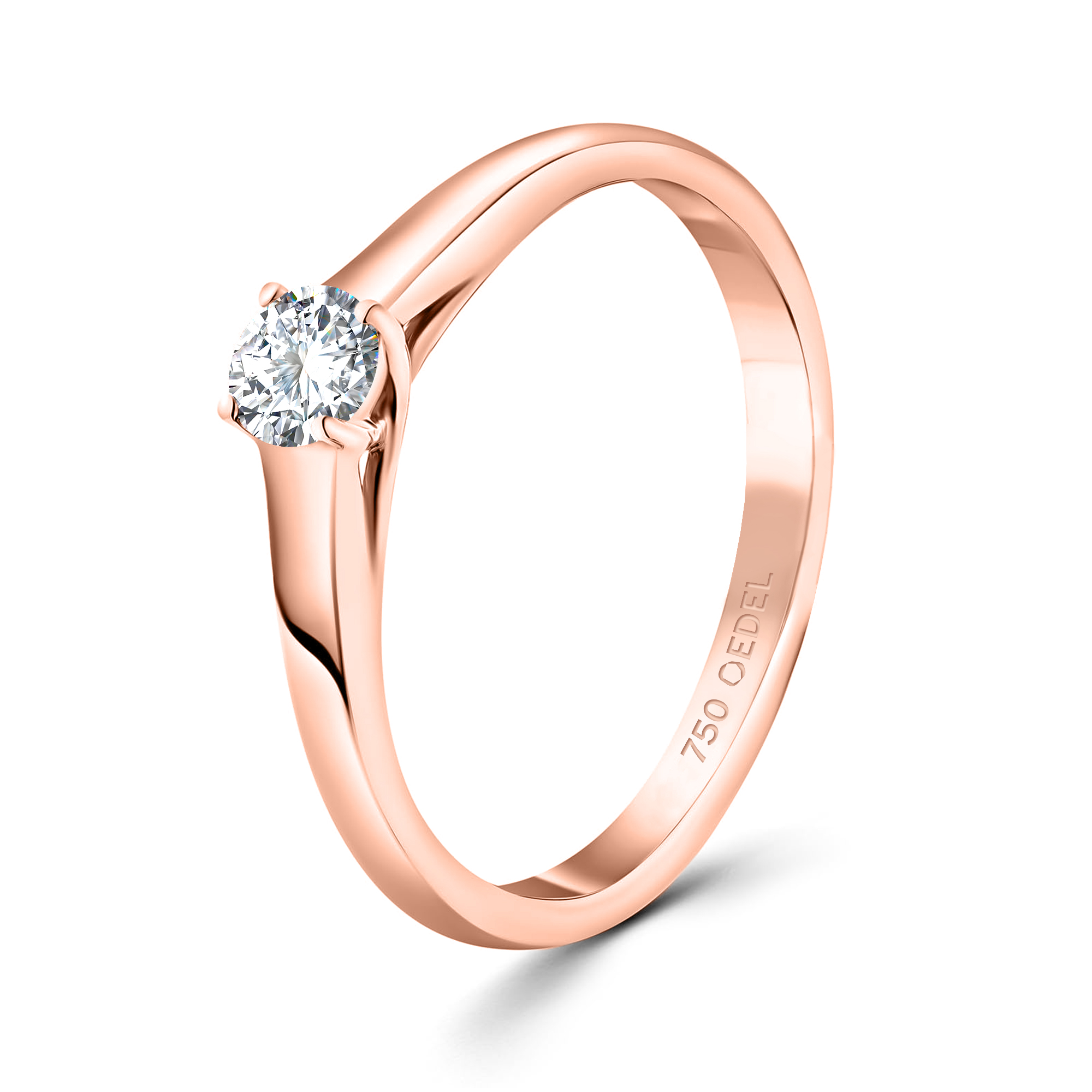 0,20 Karat Diamant Verlobungsring, Rotgold 750 / 18K, Weite 50 mm, Gewicht ca. 2.39 g.
