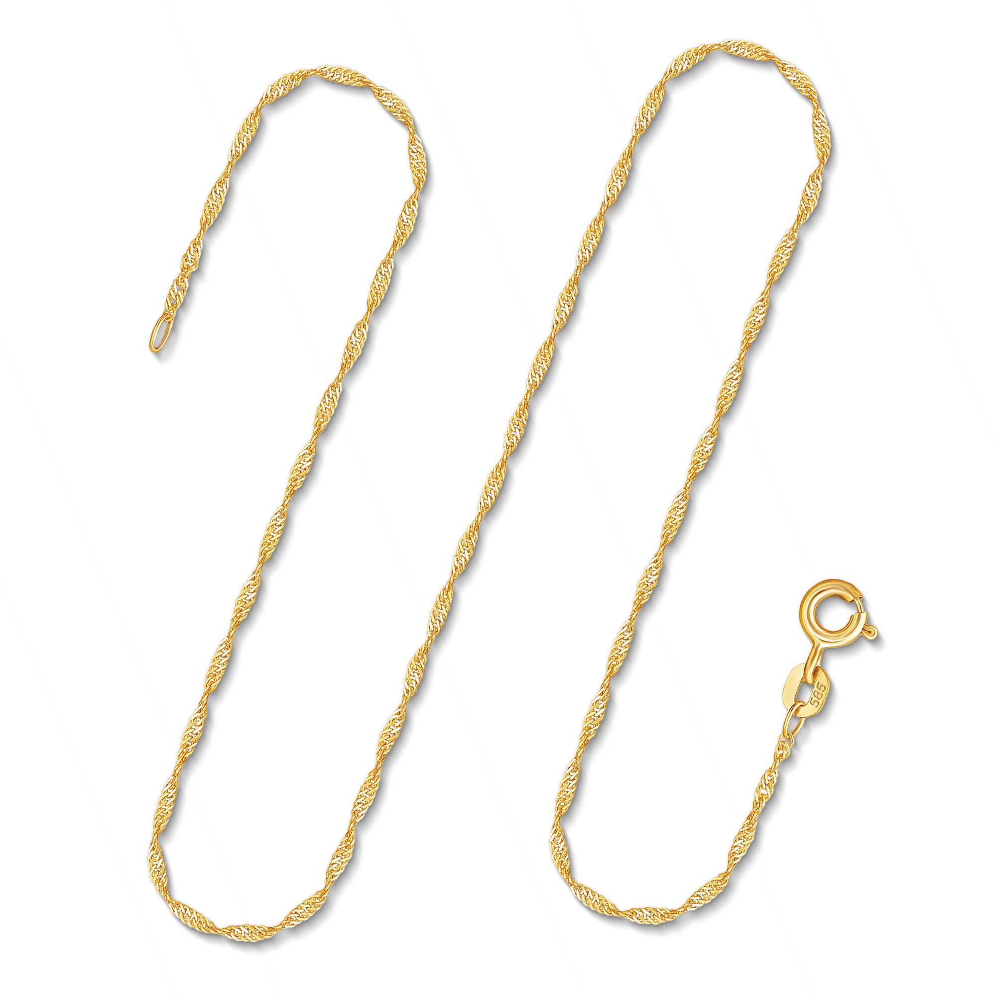 Goldkette als Singapurkette in Gelbgold 585 / 14K, 40 cm lang, 1,2 mm breit, Gewicht ca. 1.2 g.