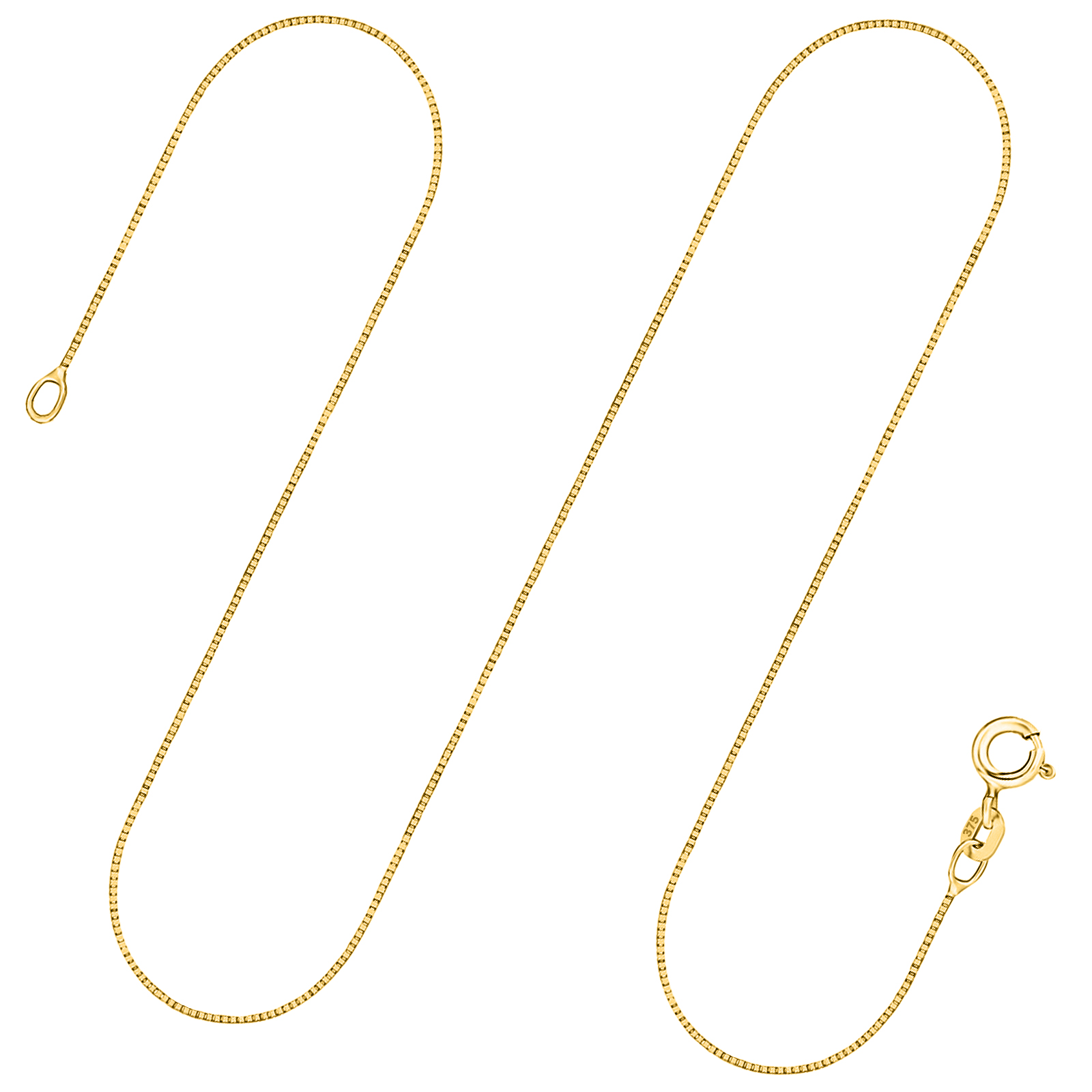Goldkette als Venezianerkette in Gelbgold 375 / 9K, 42 cm lang, 0,7 mm breit, Gewicht ca. 1.4 g.