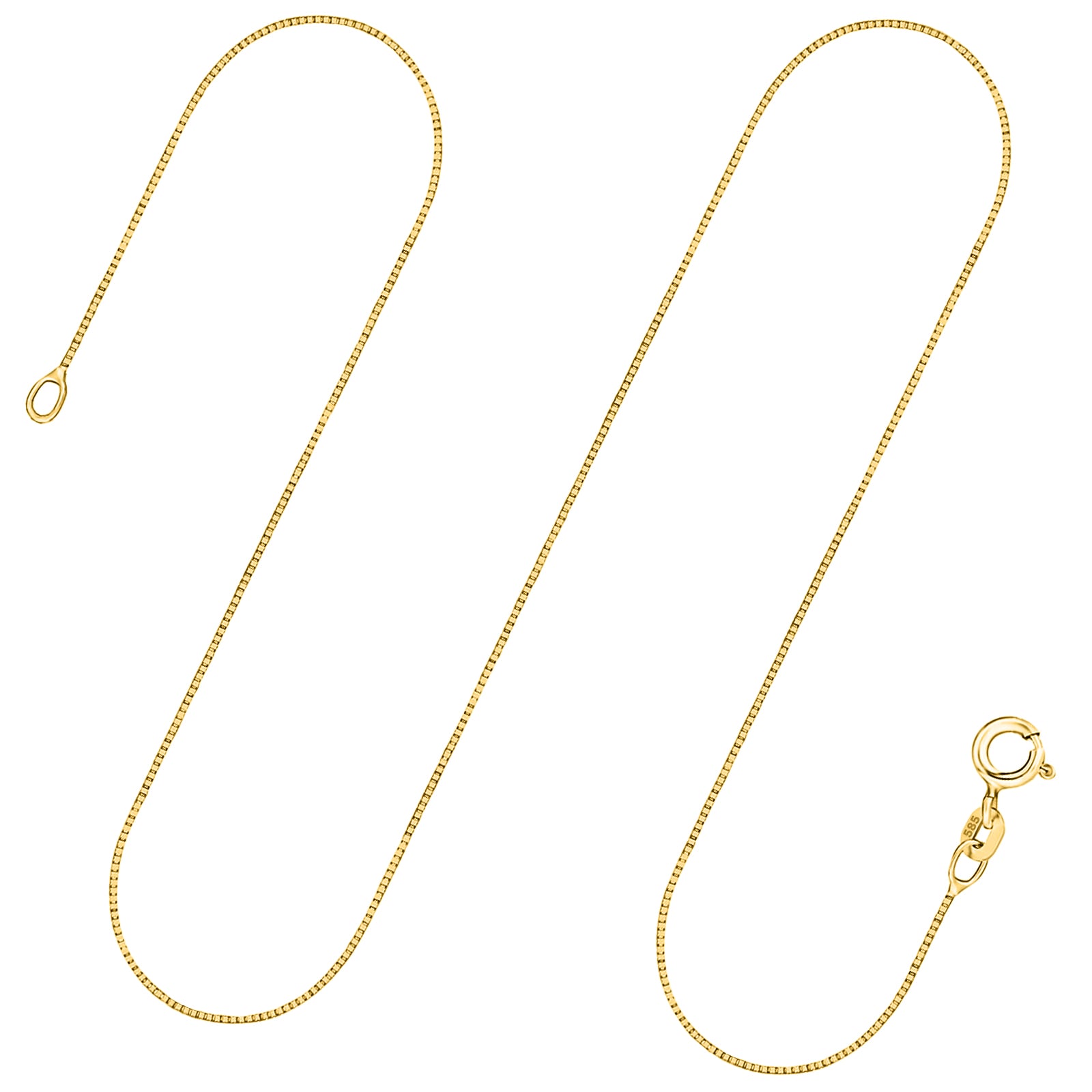 Goldkette als Venezianerkette in Gelbgold 585 / 14K, 40 cm lang, 0,7 mm breit, Gewicht ca. 1.6 g.