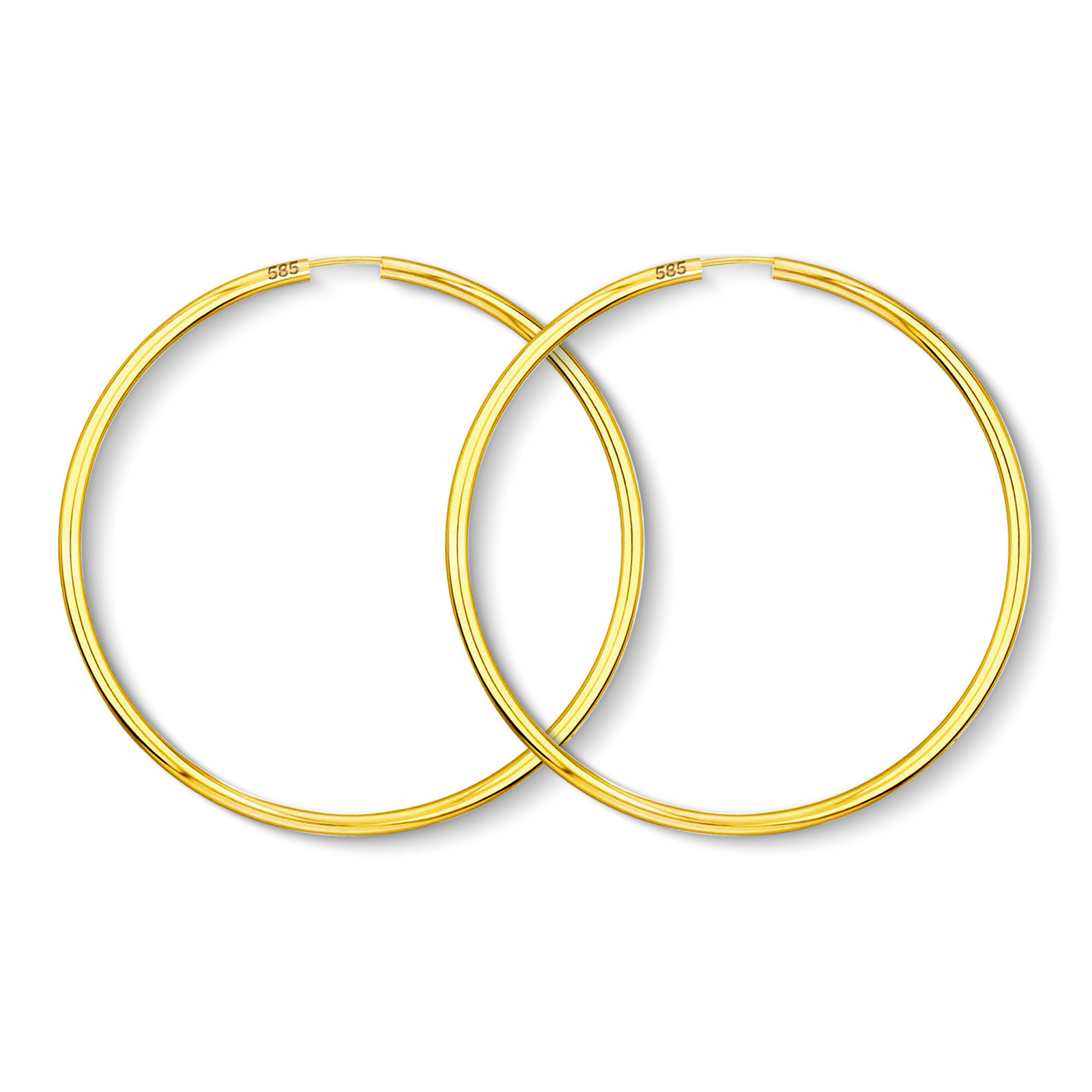Ohrringe, Creolen, Gelbgold 585 / 14K, Außendurchmesser 60 mm, Breite 2.5 mm, Gewicht ca. 3.8 g