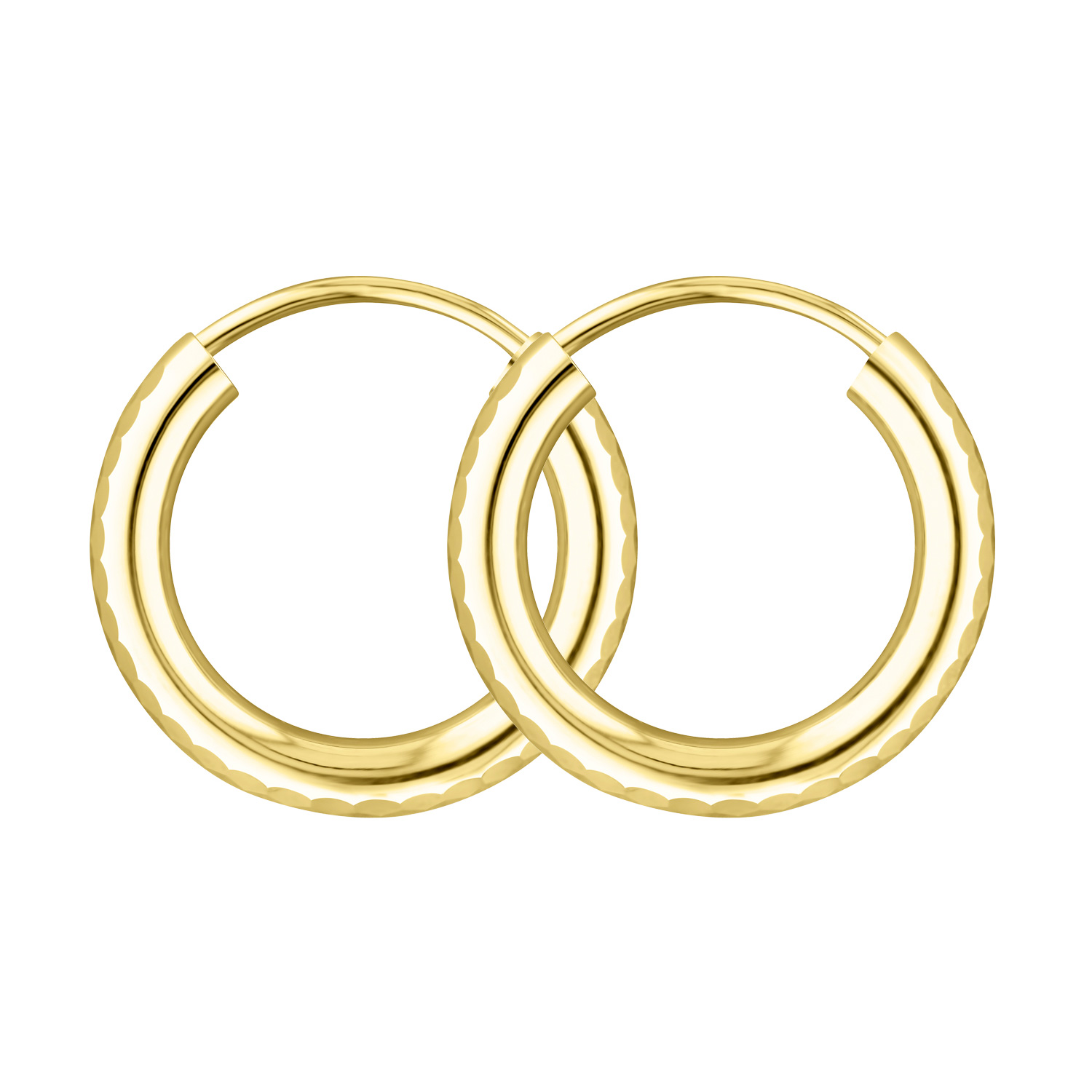 Ohrringe, Creolen, Gelbgold 585 / 14K, Außendurchmesser 15 mm, Breite 2.5 mm, Gewicht ca. 0.8 g