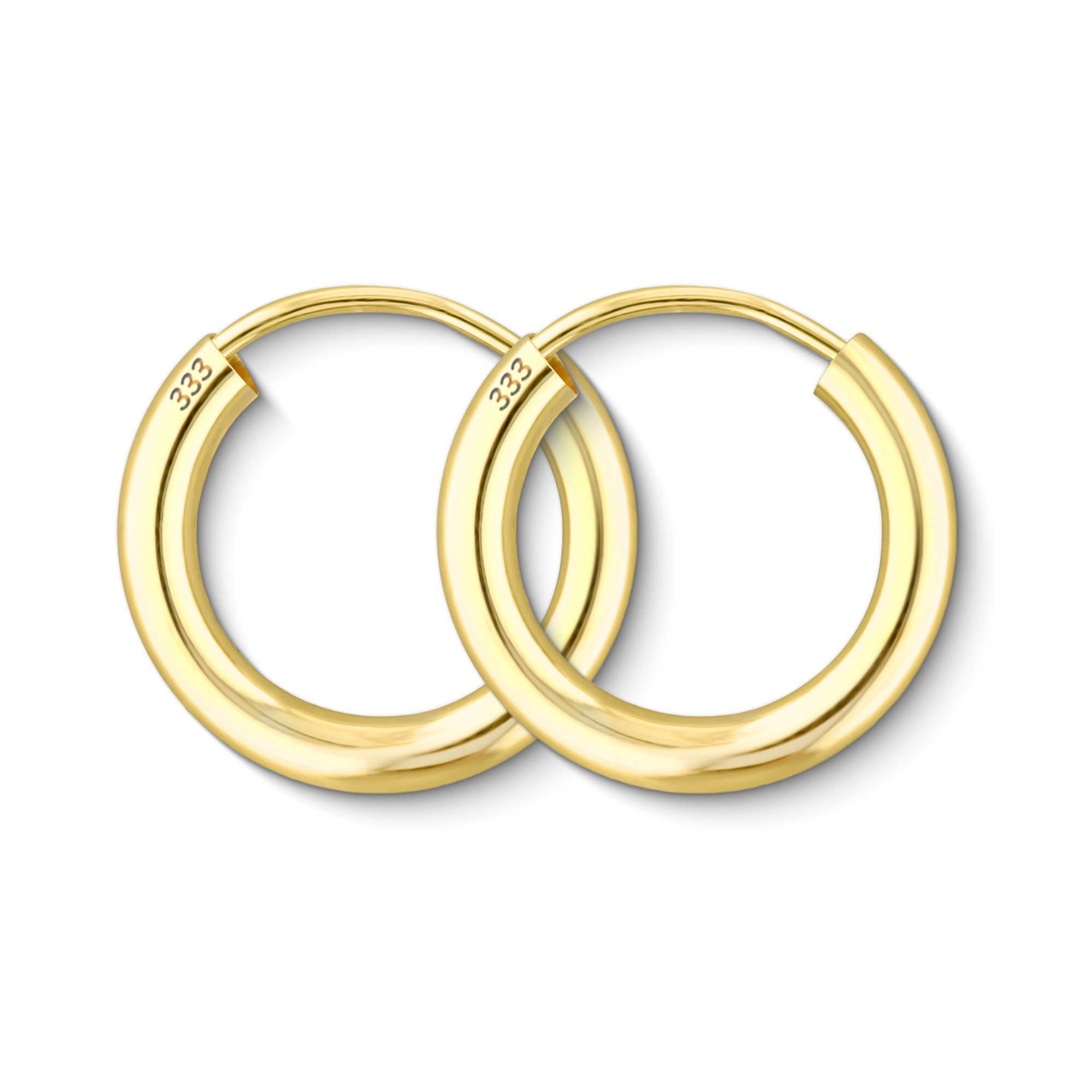 Ohrringe, Creolen, Gelbgold 333 / 8K, Außendurchmesser 15 mm, Breite 2.5 mm, Gewicht ca. 0.7 g