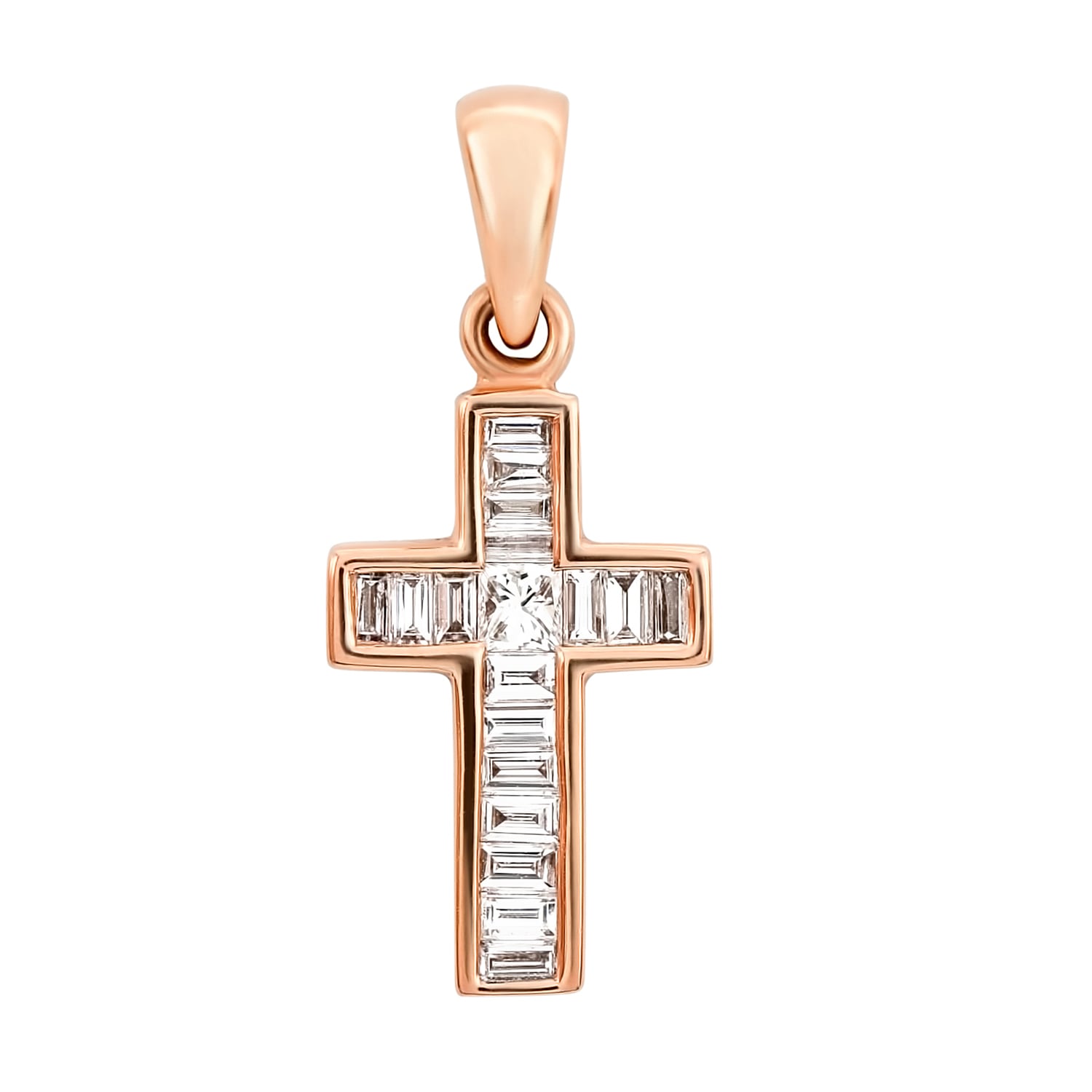 Diamant Anhänger Kreuz mit Öse, Rotgold 750 / 18K, Höhe 13.0 mm, Breite 8.3 mm, Gewicht ca. 0.67 g