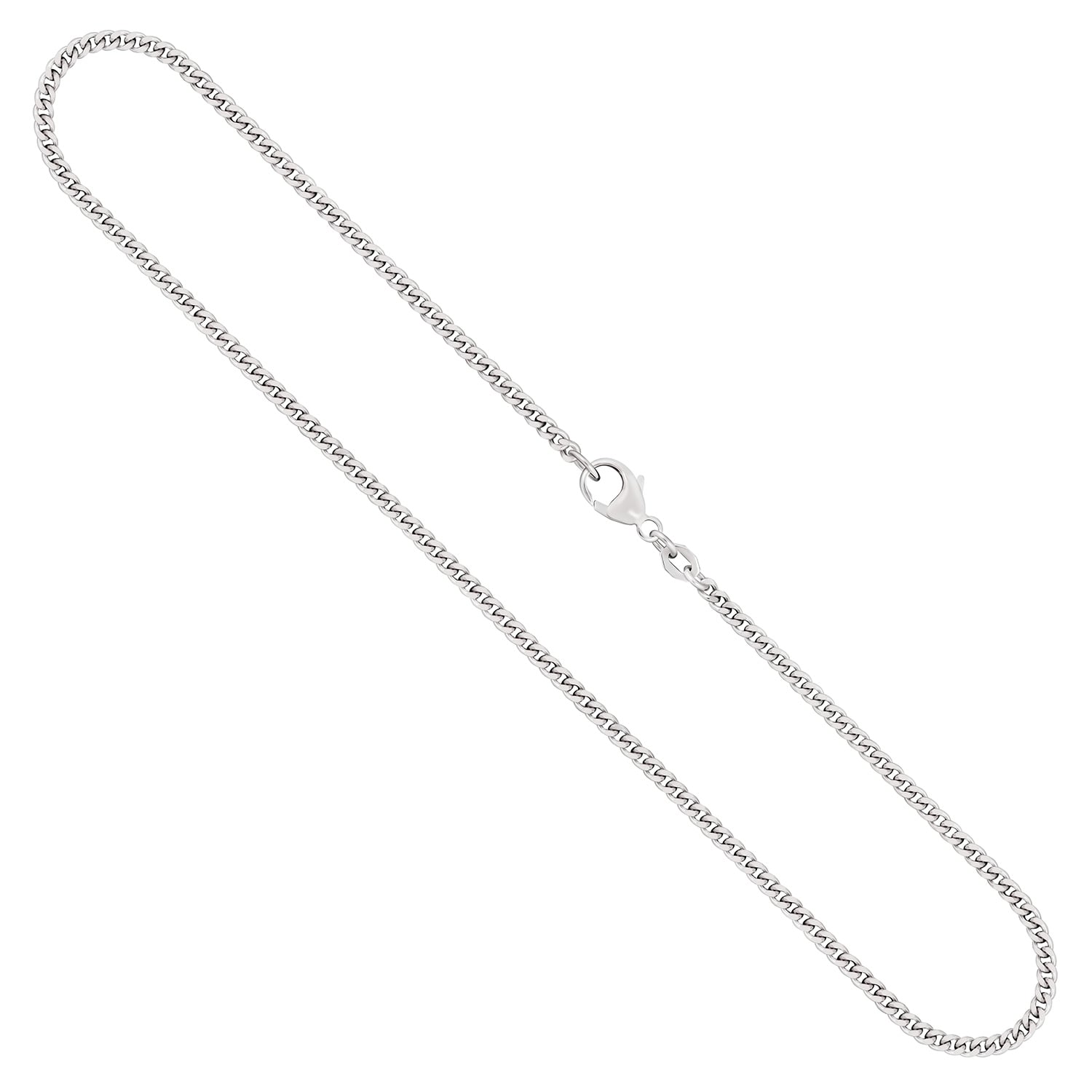 Goldkette als Panzerkette flach Weißgold 750 / 18K, 45 cm lang, 2,4 mm breit, Gewicht ca. 11.2 g.