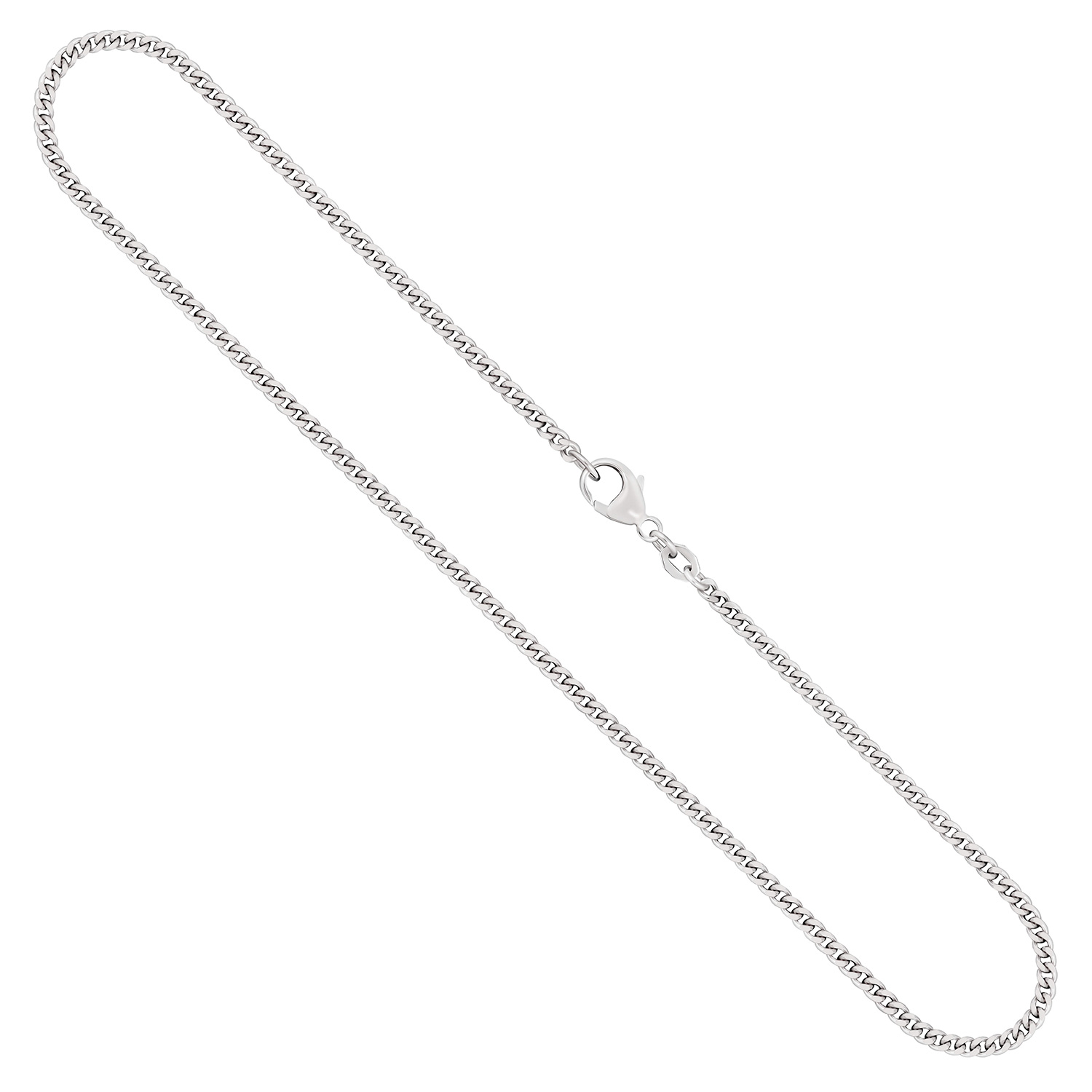 Goldkette als Panzerkette flach in Weißgold 750 / 18K, 36 cm lang, 2,4 mm breit, Gewicht ca. 8.9 g.