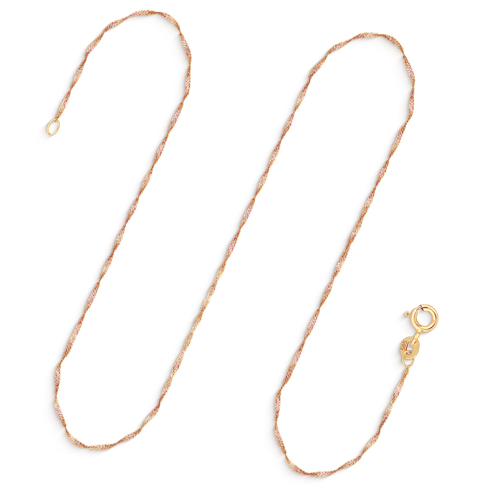 Goldkette als Singapurkette in Gelbgold 585 / 14K, 45 cm lang, 1 mm Breit, Gewicht ca. 0.8 g.