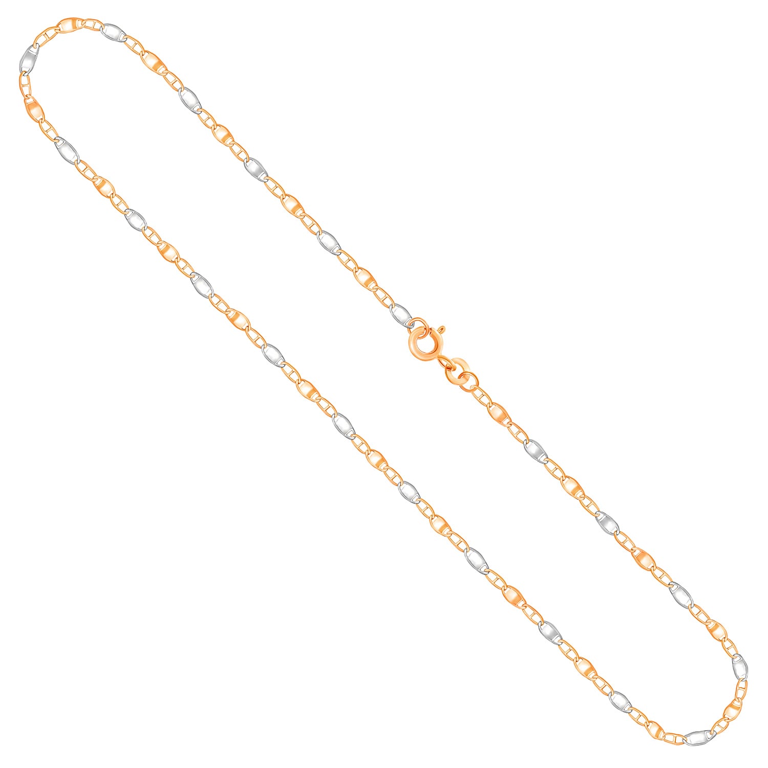 Goldkette als Panzerstegkette in Bicolor Gelbgold / Weißgold 333 / 8K, 42 cm lang, 2,1 mm breit, Gewicht ca. 1.7 g.