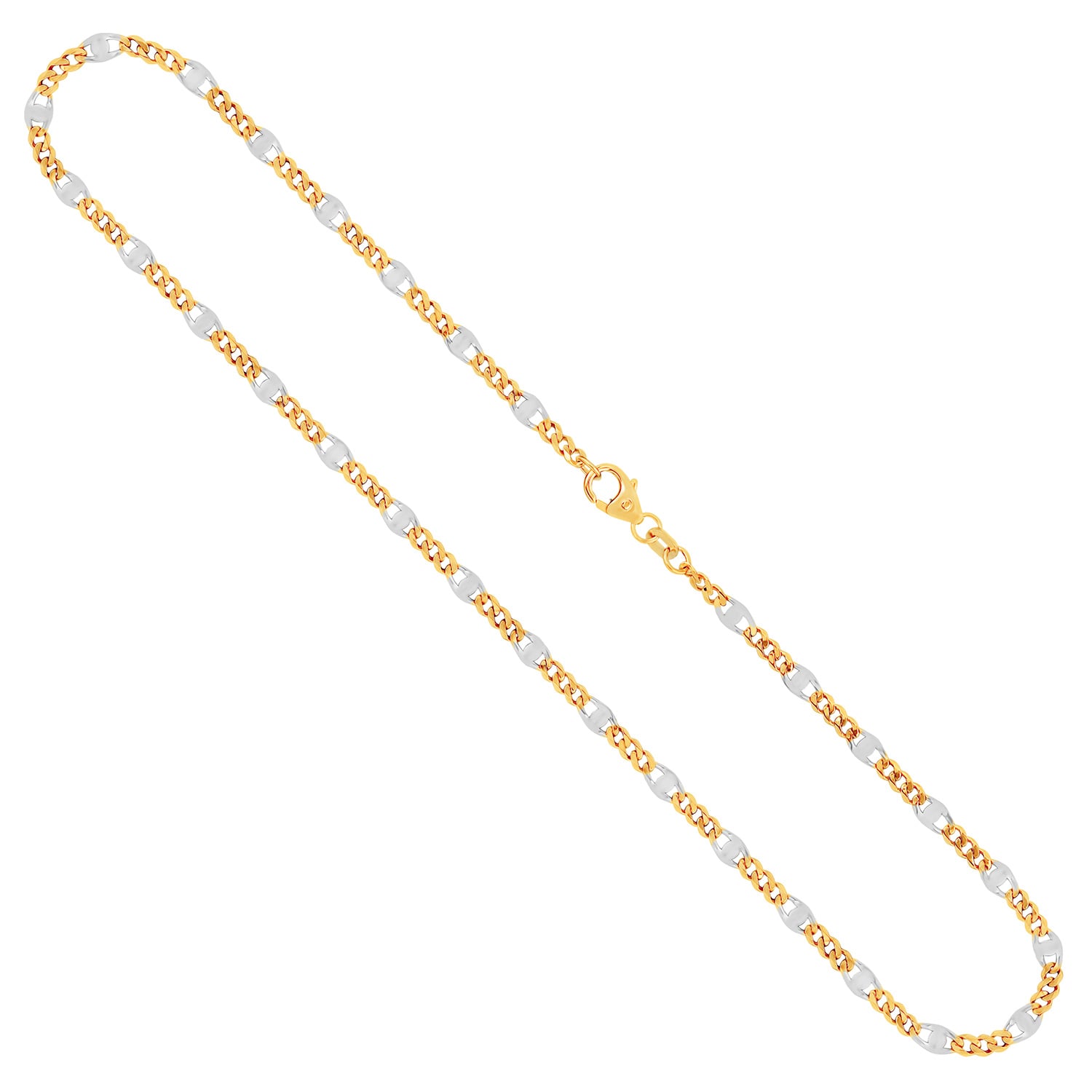 Goldkette als Panzerstegkette in Bicolor Gelbgold/Weißgold 333 / 8K, 50 cm lang, 3,1 mm breit, Gewicht ca. 4.7 g.