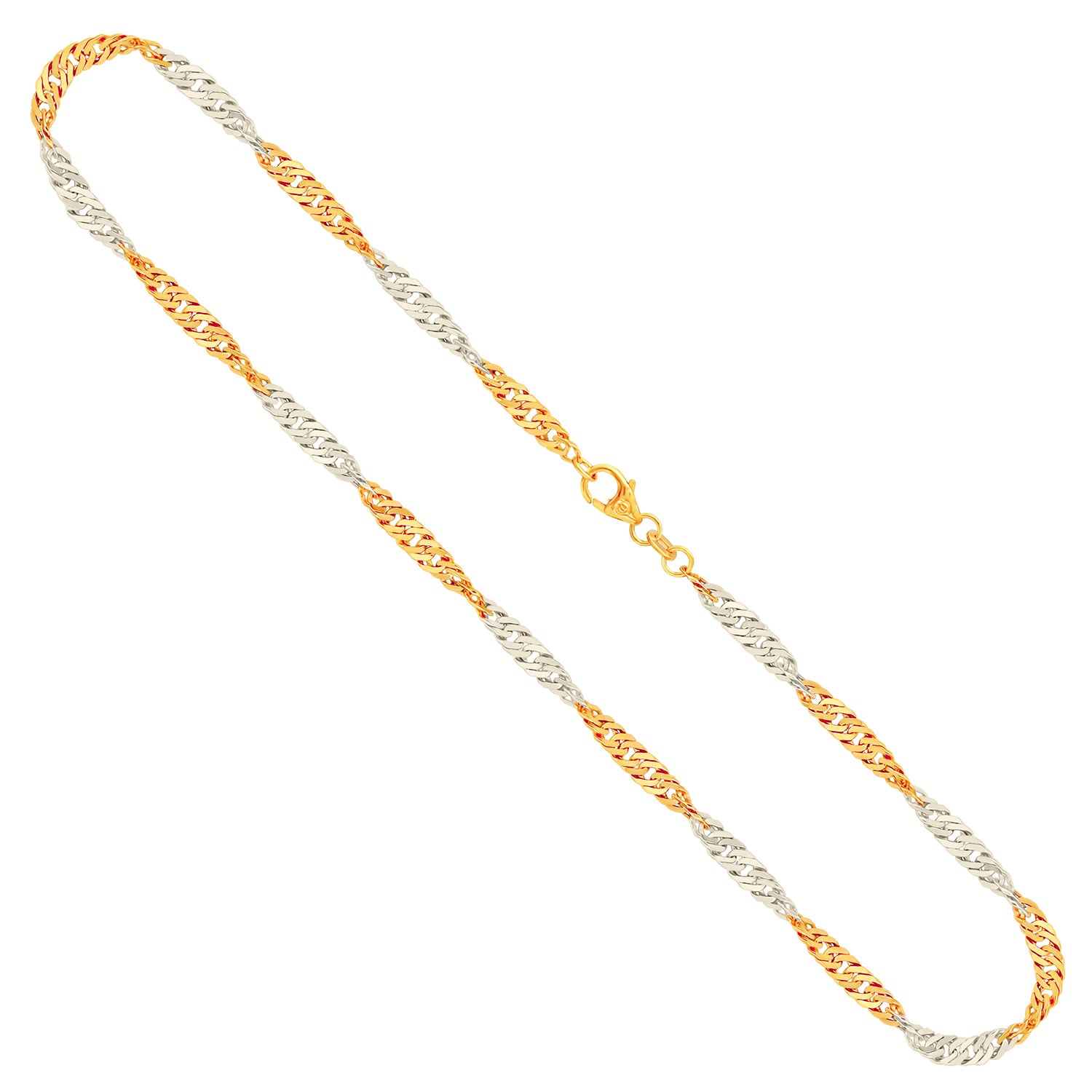 Goldkette als Singapurkette Bicolor in Gelbgold / Weißgold 333 / 8K, 55 cm lang, 2,4 mm breit, Gewicht ca. 4.6 g.