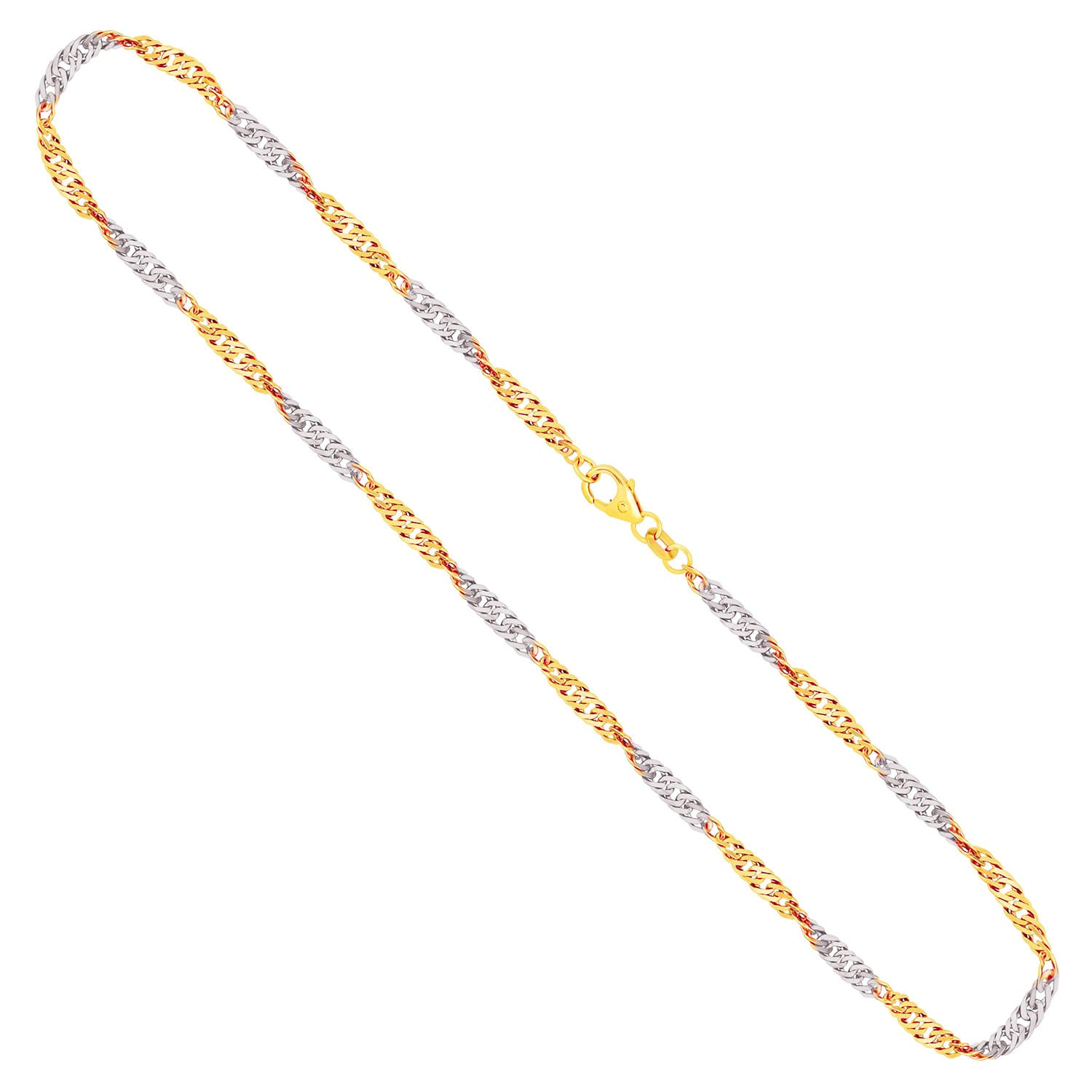 Goldkette als Singapurkette Bicolor in Gelbgold / Weißgold 333 / 8K, 45 cm lang, 2,9 mm breit, Gewicht ca. 5.4 g.