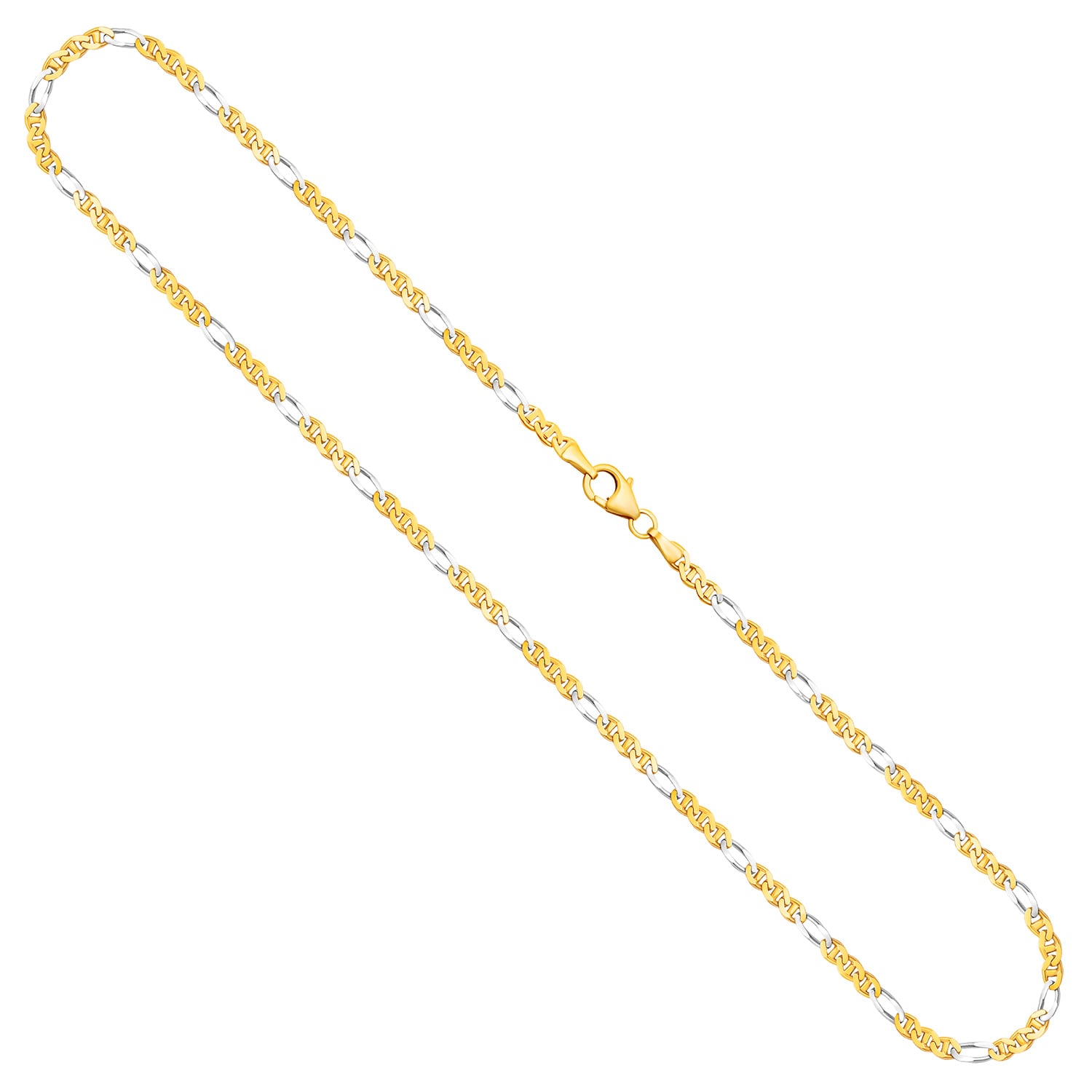 Goldkette als Panzerstegkette in Bicolor Gelbgold / Weißgold 333 / 8K, 60 cm lang, 2,5 mm breit, Gewicht ca. 5.7 g.