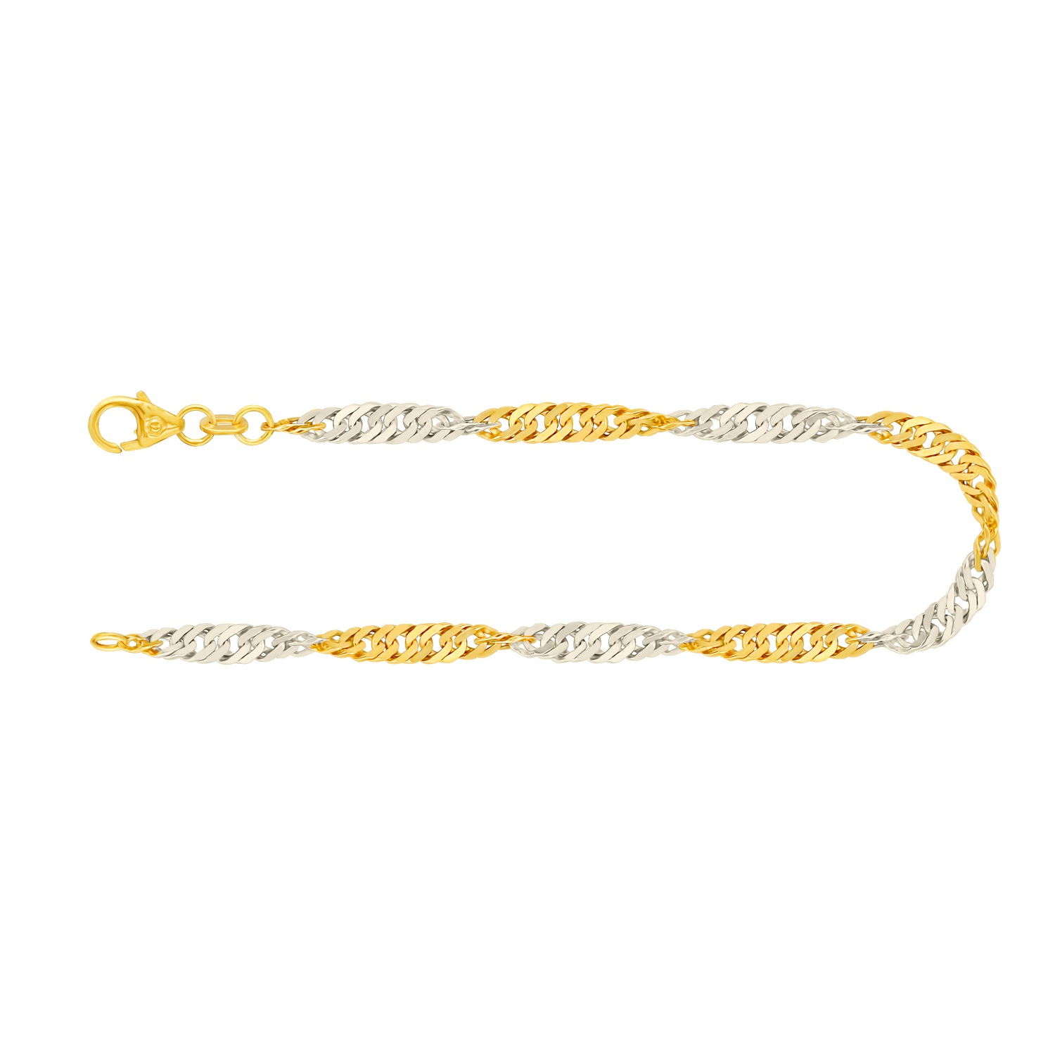 Armband als Singapurkette Bicolor in Gelbgold / Weißgold 585 / 14K, 19 cm lang, 2,4 mm breit, Gewicht ca. 2 g.