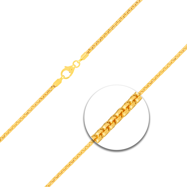 Goldkette als Venezianerkette rund geschlagen in Gelbgold 375 / 9K, 50 cm lang, 2 mm breit, Gewicht ca. 9.9 g.