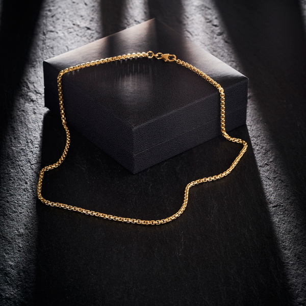 Goldkette als Venezianerkette rund geschlagen in Gelbgold 375 / 9K, 50 cm lang, 2,7 mm breit, Gewicht ca. 16.3 g.