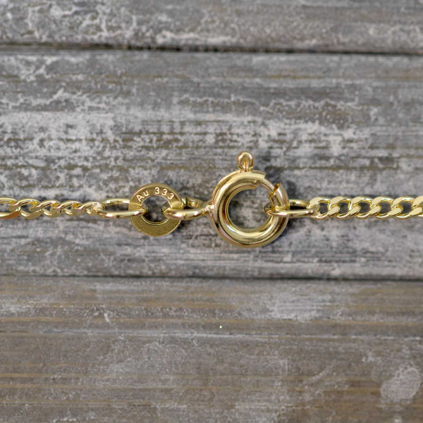 Goldkette als Figarokette diamantiert in Gelbgold 333 / 8K, 42 cm lang, 1,9 mm breit, Gewicht ca. 2.6 g.