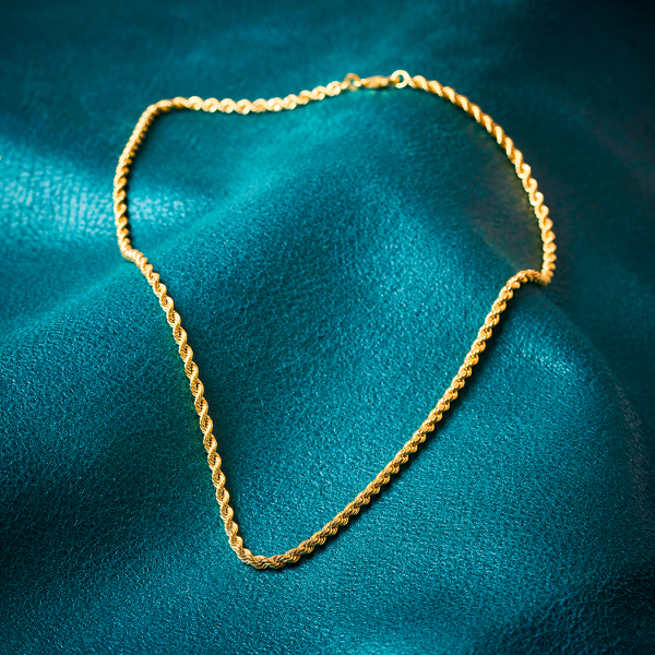 Goldkette als Kordelkette hohl in Gelbgold 585 / 14K, 45 cm lang, 3,3 mm breit, Gewicht ca. 7.4 g.