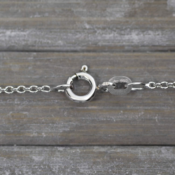 Goldkette als Ankerkette rund Weißgold 585 / 14K, 42 cm lang, 1,5 mm breit, Gewicht ca. 2.9 g.