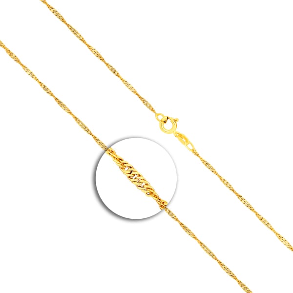 Goldkette als Singapurkette in Gelbgold 333 / 8K, 45 cm lang, 1,4 mm Breit, Gewicht ca. 1,4 g.