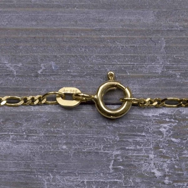 Goldkette als Figarokette diamantiert in Gelbgold 585 / 14K, 40 cm lang, 1,5 mm breit, Gewicht ca. 2.1 g.