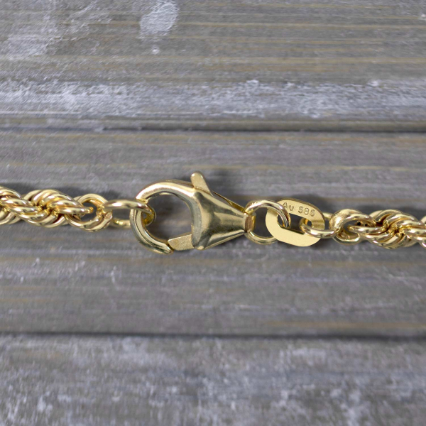 Goldkette als Kordelkette hohl in Gelbgold 585 / 14K, 45 cm lang, 3,3 mm breit, Gewicht ca. 7.4 g.