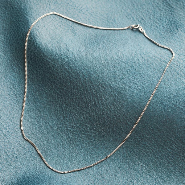 Goldkette als Panzerkette flach Weißgold 585 / 14K, 50 cm lang, 1,4 mm breit, Gewicht ca. 3.5 g.