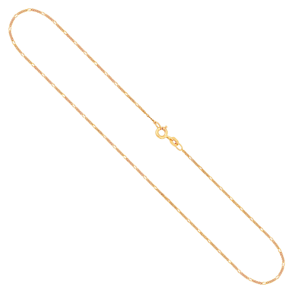 Goldkette als Figarokette diamantiert in Gelbgold 585 / 14K, 36 cm lang, 1,1 mm breit, Gewicht ca. 1.2 g.