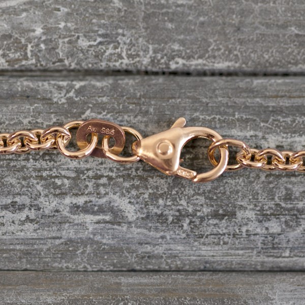 Goldkette als Ankerkette diamantiert in Rotgold 585 / 14K, 55 cm lang, 1,9 mm breit, Gewicht ca. 7.5 g.