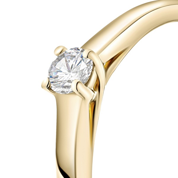 0,10 Karat Diamant Verlobungsring, Gelbgold 585 / 14K, Breite 2 mm, Weite 54 mm, Gewicht ca. 2.2 g.