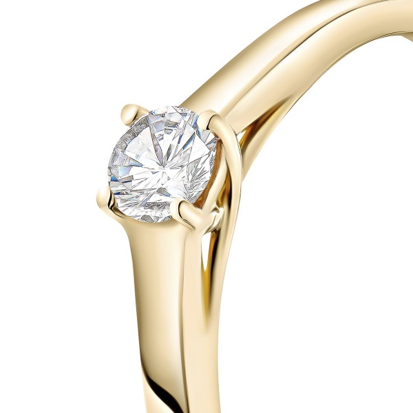 0,20 Karat Diamant Verlobungsring, Gelbgold 750 / 18K, Breite 2,3 mm, Weite 49 mm, Gewicht ca. 2.46 g.