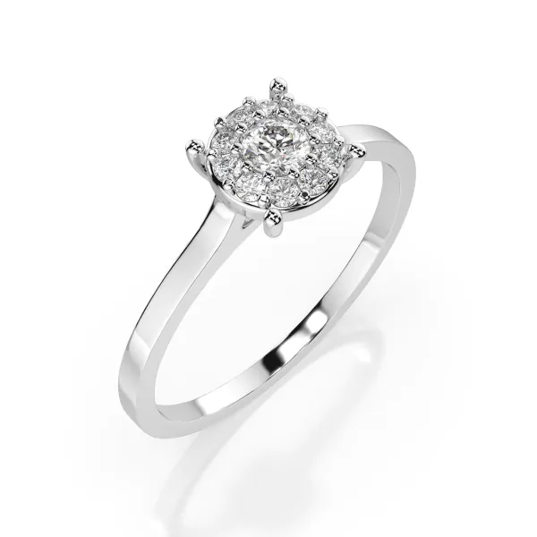 0,15 Karat Diamant Verlobungsring mit 11 Diamanten, Weißgold 585 / 14K, Weite 47 mm, Gewicht ca. 1.7 g.