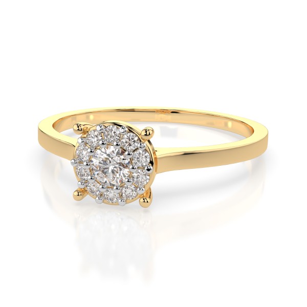 0,15 Karat Diamant Verlobungsring mit 11 Diamanten, Gelbgold 585 / 14K, Weite 48 mm, Gewicht ca. 1.7 g.
