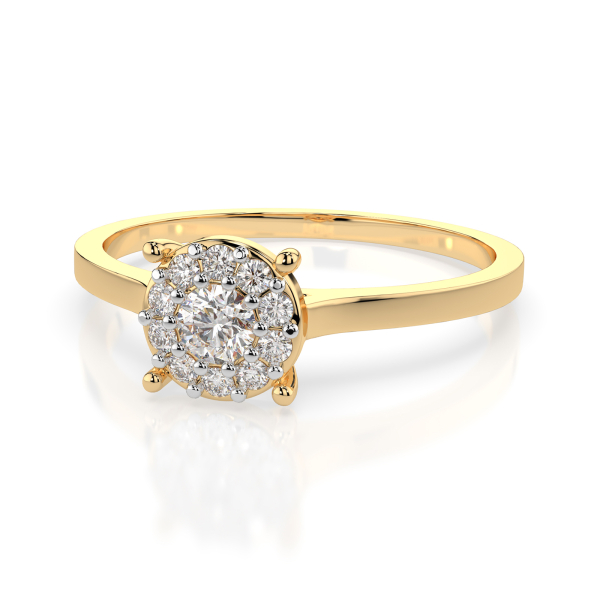 0,15 Karat Diamant Verlobungsring mit 11 Diamanten, Gelbgold 585 / 14K, Weite 51 mm, Gewicht ca. 1.7 g.