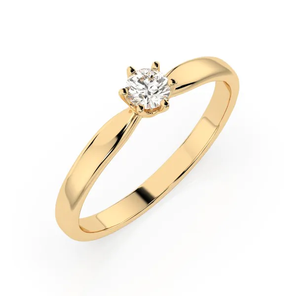 0,20 Karat Diamant Verlobungsring mit 1 Diamanten, Gelbgold 585 / 14K, Weite 54 mm, Gewicht ca. 2.1 g.