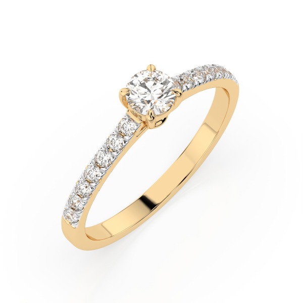 0,3+0,21 Karat Diamant Verlobungsring mit 15 Diamanten, Gelbgold 585 / 14K, Weite 50 mm, Gewicht ca. 1.5 g.