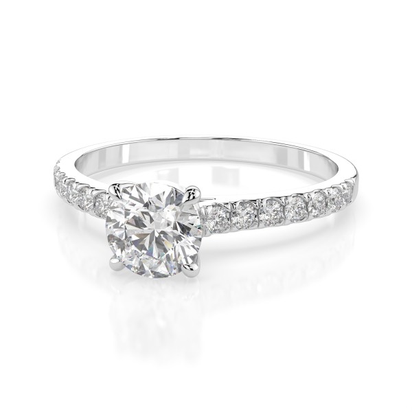 0,4+0,21 Karat Diamant Verlobungsring mit 15 Diamanten, Weißgold 585 / 14K, Weite 47 mm, Gewicht ca. 1.5 g.