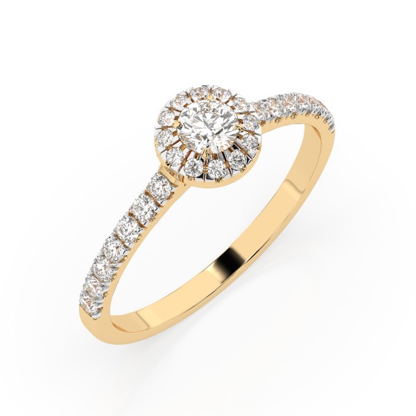 0,2+0,28 Karat Diamant Verlobungsring mit 27 Diamanten, Gelbgold 585 / 14K, Weite 49 mm, Gewicht ca. 1.5 g.