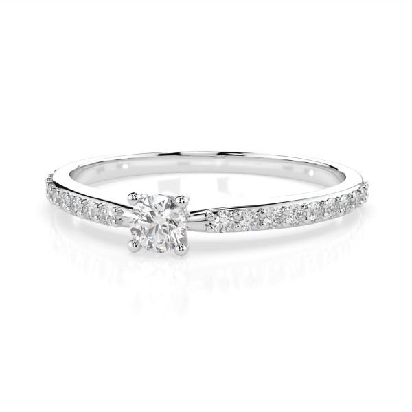 0,1+0,16 Karat Diamant Verlobungsring mit 21 Diamanten, Weißgold 585 / 14K, Weite 64 mm, Gewicht ca. 1.2 g.