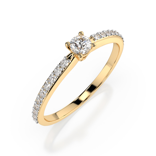 0,1+0,16 Karat Diamant Verlobungsring mit 21 Diamanten, Gelbgold 585 / 14K, Weite 72 mm, Gewicht ca. 1.2 g.